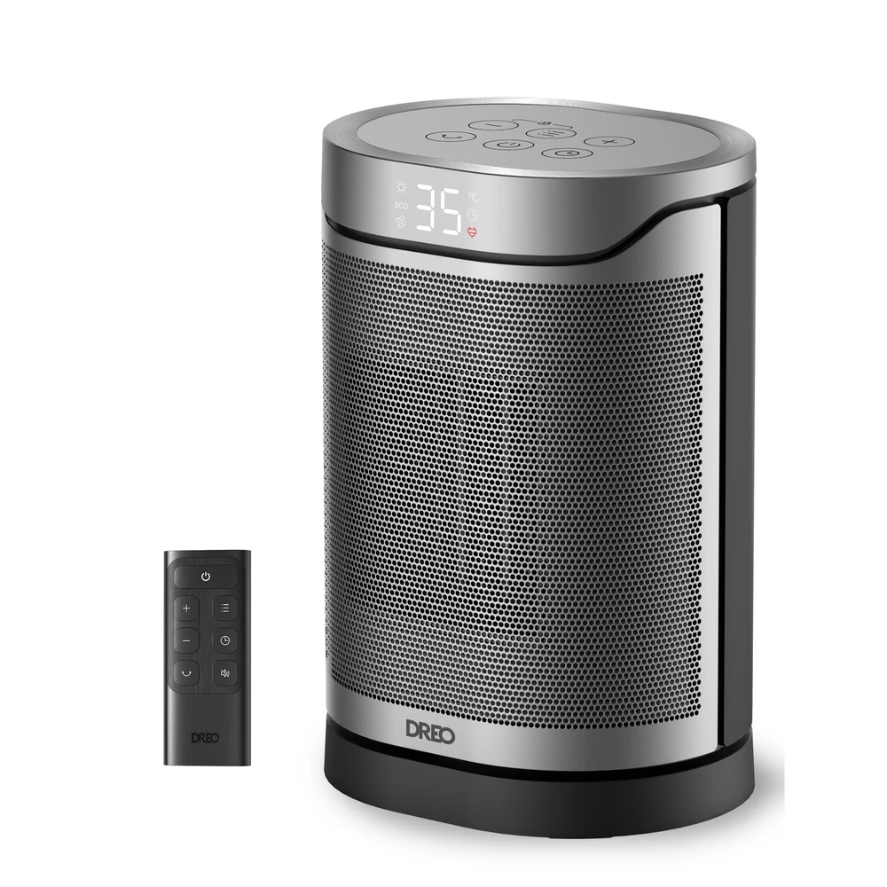 Aeroterma Dreo Atom 318, 1500W, Heater Ceramica, Termostat, Eco Mode, Funcție Ventilator, Oscilatie 70°, Timer 12h, Silentios, Display LED, Telecomanda, Negru&Argintiu 2