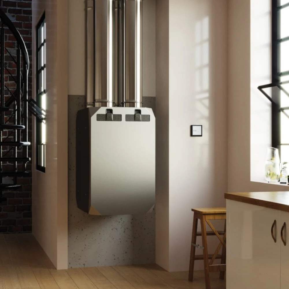 Centrala de Ventilatie cu recuperare de caldura BSK NOTUS preheater 1KW , cu montaj pe perete, Debit de aer 375 m3/h, Conexiune WiFi integrata (controller optional), preheater 1000W integrat, Montaj Orizontal sau Vertical