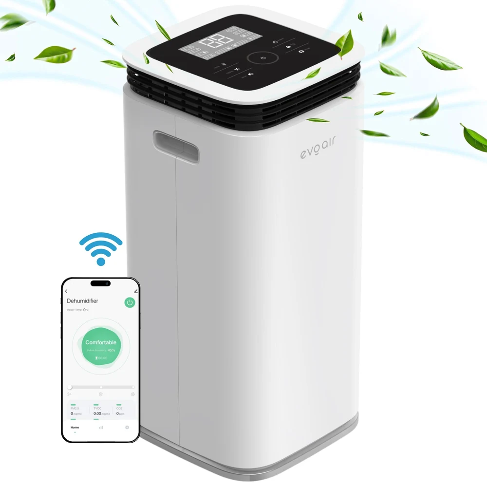 Dezumidificator evoair, FlexiDry 22 Smart, 22l/24h Senzor de Umiditate, Functie Ionizare, Uscare Rufe, Rezervor 4.5l, Alb