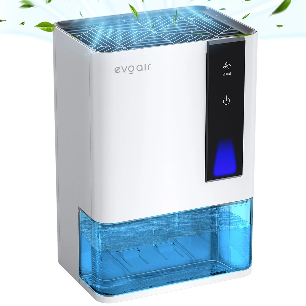 Dezumidificator Evoair HIDRY PLUS, 900ml/24h, Lumina ambientala in 7 culori, Rezervor 1.9l, 3 Viteze, Functie Auto Dezghetare, Alb