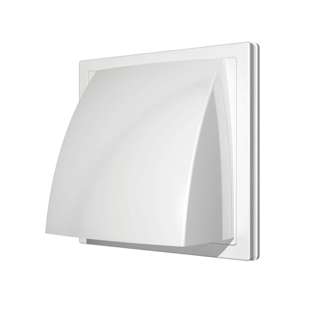 Grila ventilatie Ø100mm patrata cu clapeta antiretur, exterior 150x150, ASA plastic Alb 1