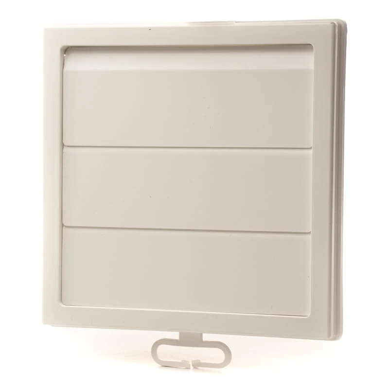 Grila ventilatie Ø125mm patrata cu jaluzele gravitationale, exterior 150x150, ASA plastic Alb 1