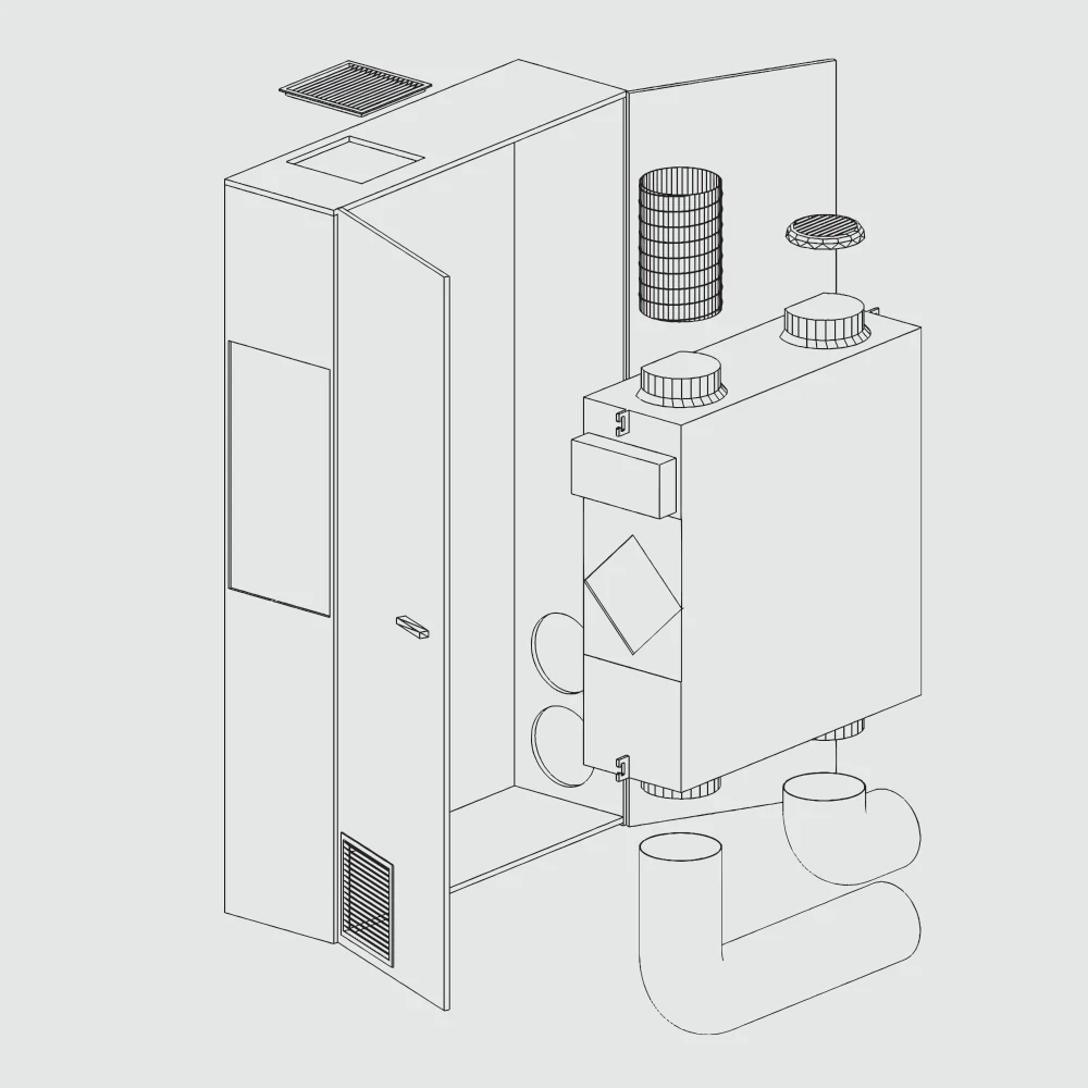 Helty Flow M800 Steel – montaj perete, tip dulap lemn (800 m³/h) 2