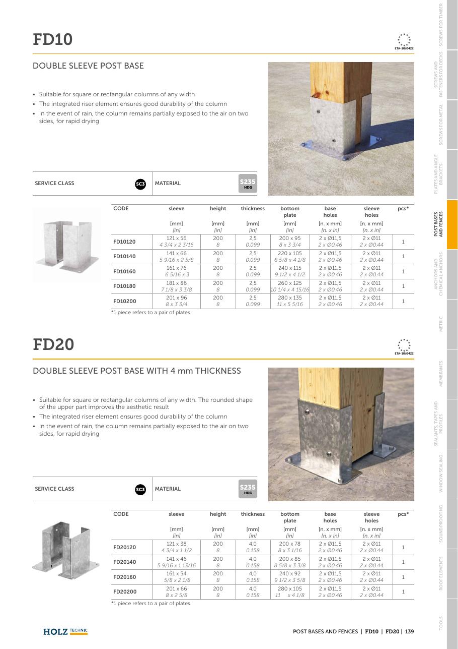 FD10–FD70 – Baze de stâlp duble/mixte