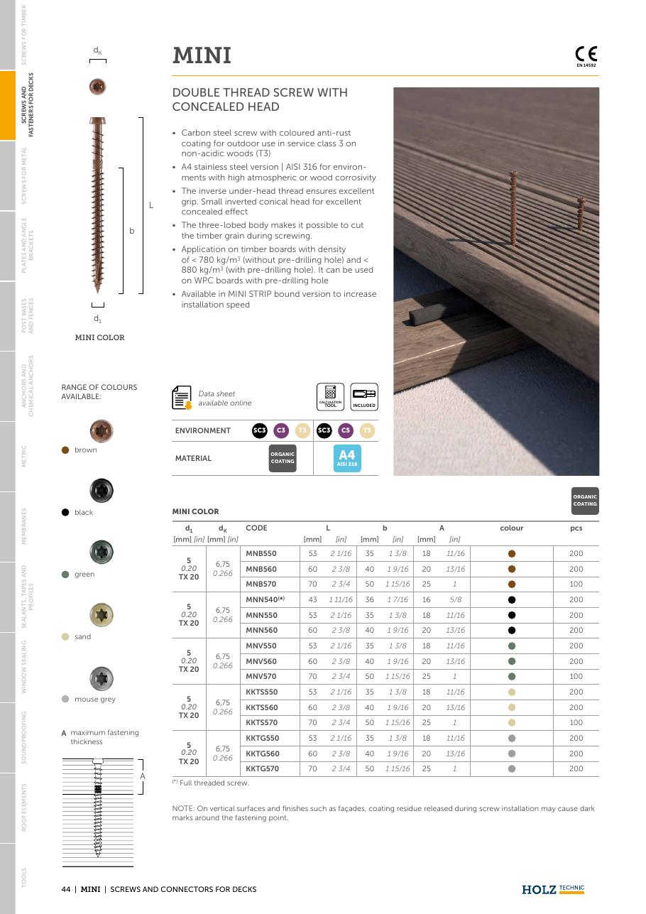 MINI – Șurub dublu filet cu cap ascuns pentru deck 1