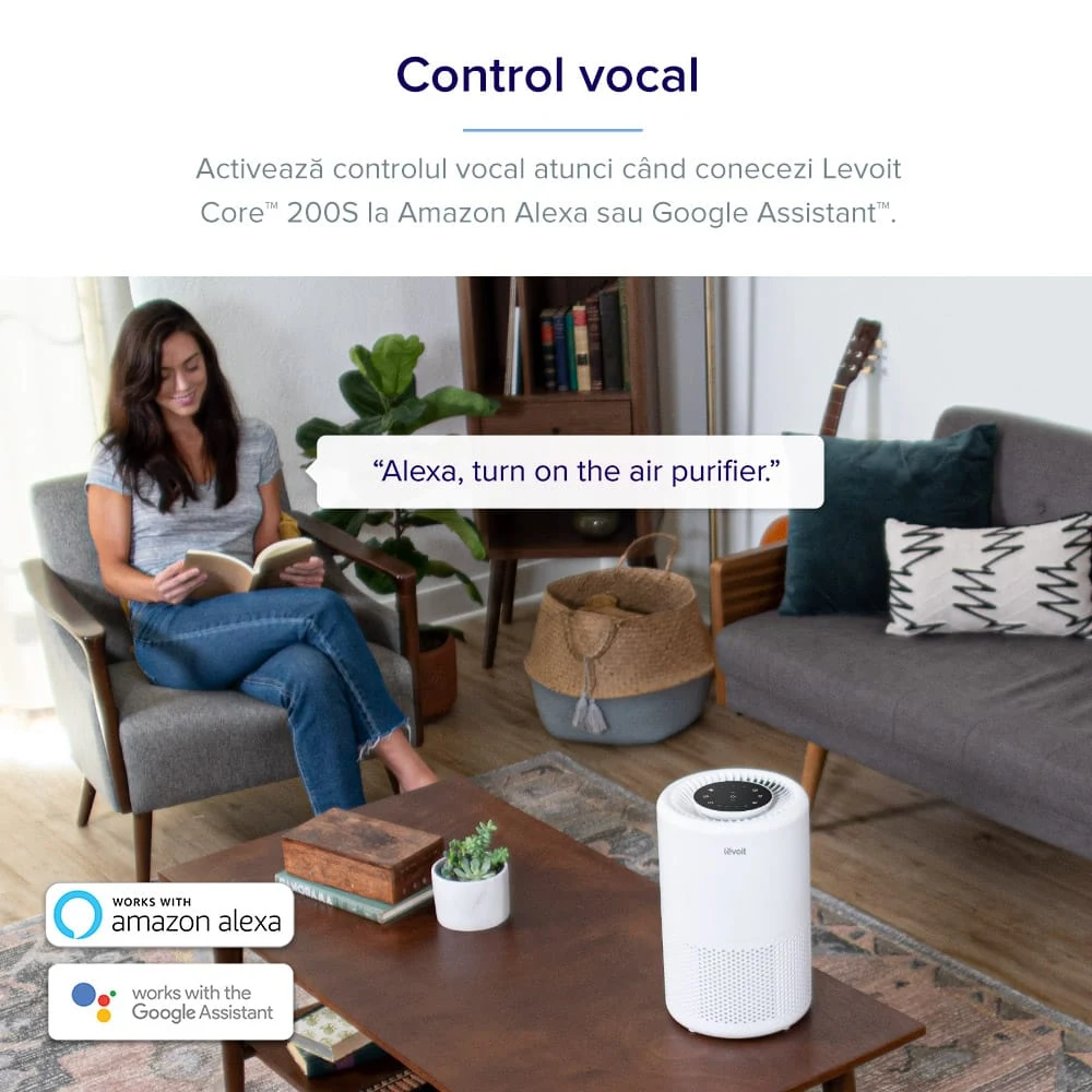 Purificator de Aer Smart Levoit Core 200S Wi-Fi, Filtru 3 in 1 True HEPA, Carbon Activ, Remote Control, Super Silent, Alexa, Google Home, Touch Screen, Alb 3
