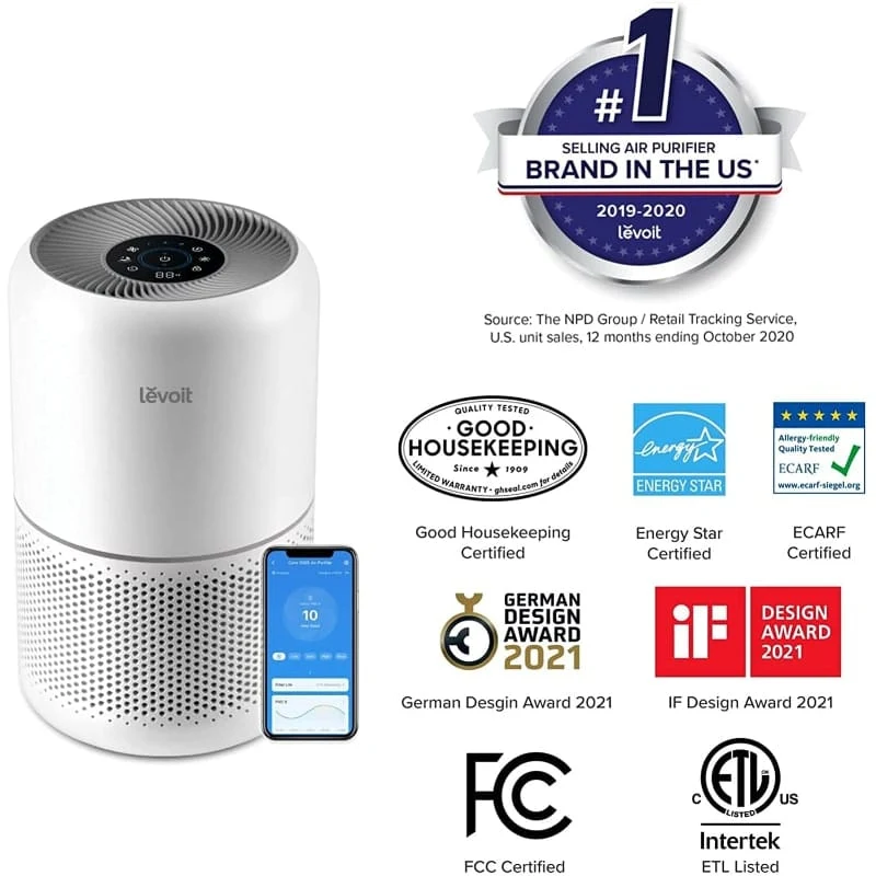Purificator de aer Smart Levoit Core 300S Wi-Fi, Filtru 3 in 1 True HEPA, Carbon Activ, Senzor Calitate Aer, Mod Auto, Alexa, Google Home, Panou Comanda Touch Screen, Control Remote, Alb 2