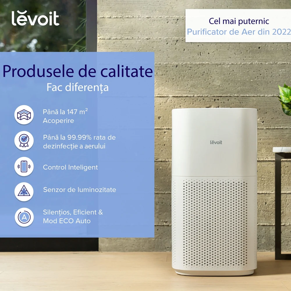 Purificator de aer Smart Levoit Core 600S Wi-Fi, Filtru 3 in 1 True HEPA, Senzor Calitate Aer, Mod Auto, Alexa, Google Home, Panou Comanda Touch Screen, Control Remote, Alb 3