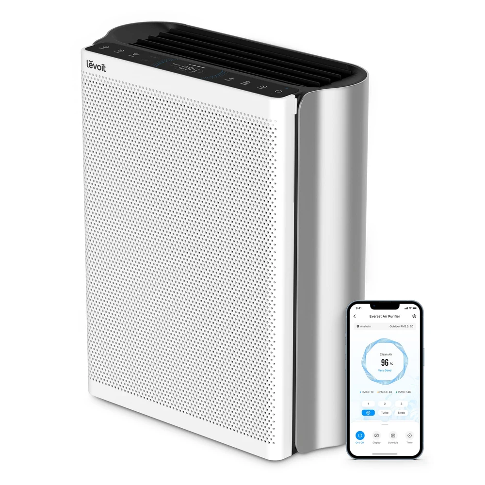 Purificator de aer Smart Levoit EverestAir Wi-Fi, Filtru True HEPA, Carbon Activ, Acoperire până la 100 m², Flux de Aer Multidirecțional, Mod Auto, Compatibil Alexa & Google Home, Touch Screen, Gri 1