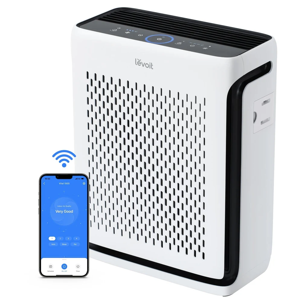 Purificator de aer Smart Levoit Vital 100S Wi-Fi, Filtru True HEPA, Carbon Activ, Acoperire până la 52 m², Nivel Zgomot 23 dB, Senzor Calitate Aer, Mod Noapte, Alb 1