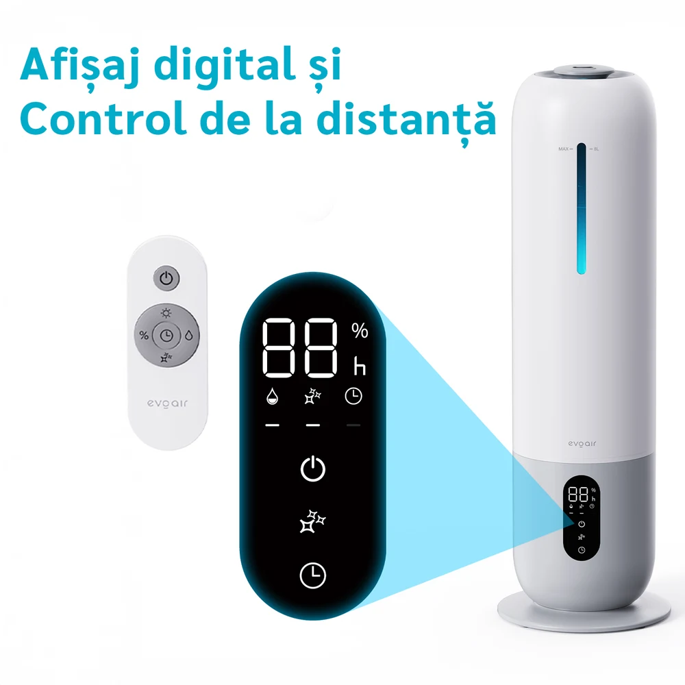 Umidificator aer Evoair Umio, Lampa UV, 3 trepte umidificare, Indicator Umiditate, Duză de Ceață, Aromaterapie, Telecomandă, Alb 2