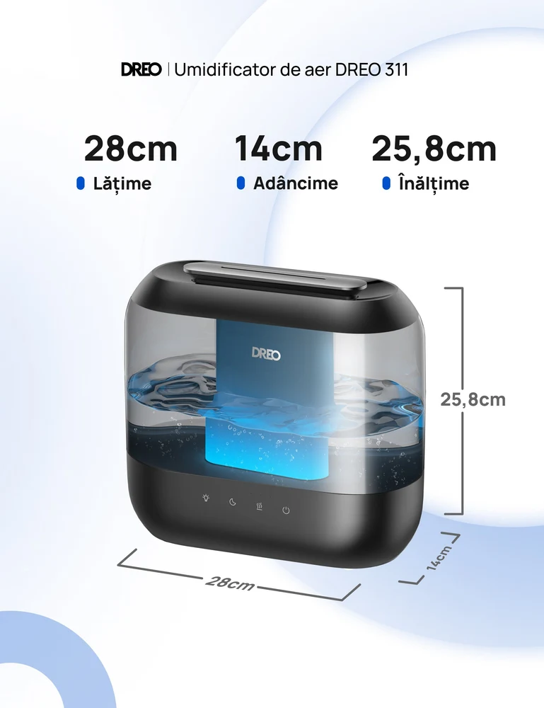 Umidificator Dreo 311S Smart, Wifi, Rezervor 4L,Capacitate de umidificare 250 ml/h, Ceata Rece, Autonomie 36 ore, Aromaterapie, Negru 2