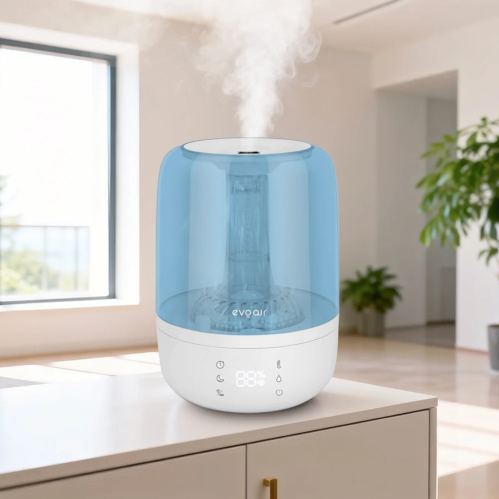 Umidificator Evoair LUNO BLUE, Smart, Wifi, Rezervor 2.5LCapacitate de umidificare 150 ml/h, Senzor umiditate, Autonomie 16 ore, Indicator umiditate și temperatură, Alb&Albastru 3