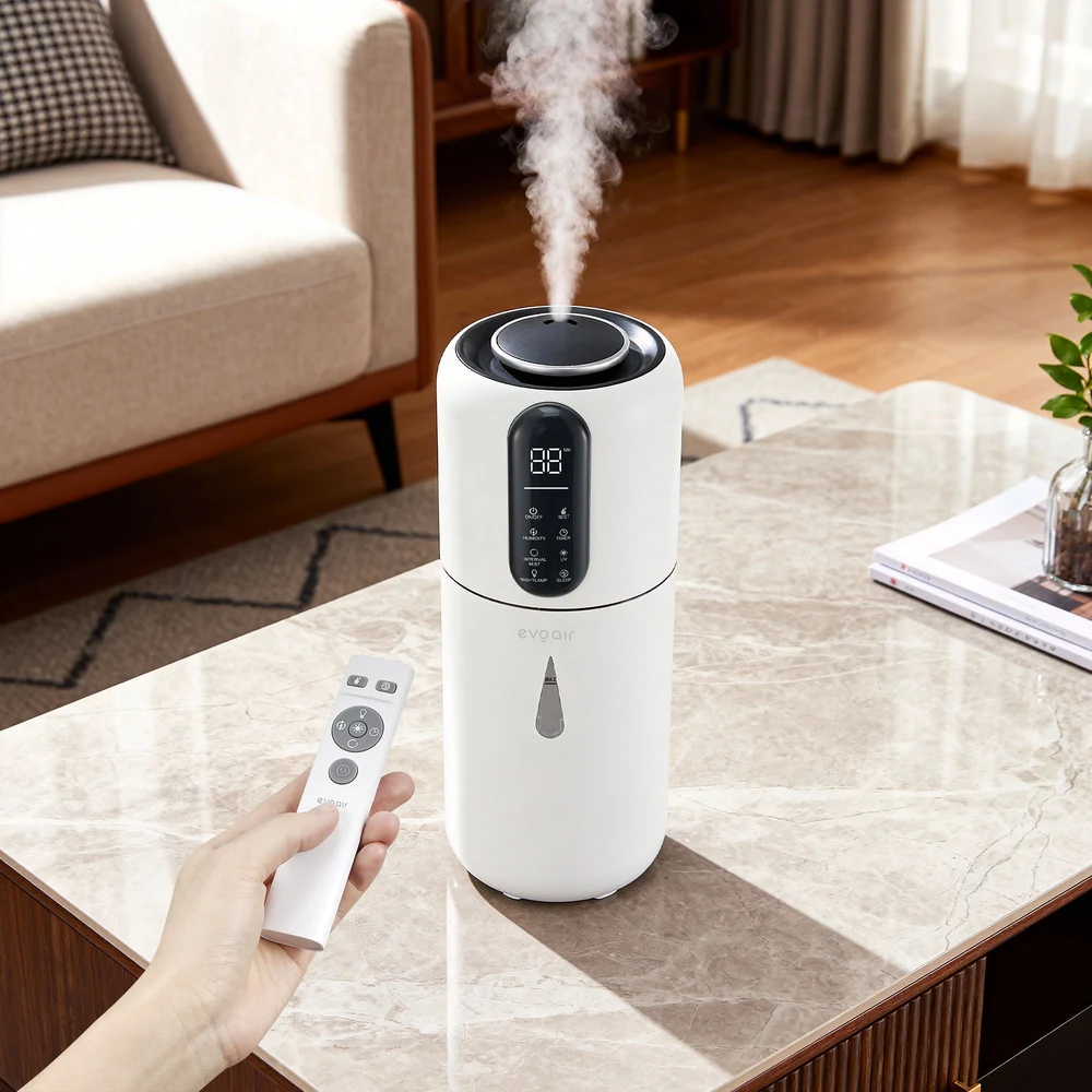 Umidificator Evoair STEAMIX3800 Smart, Wifi, Rezervor 3.8L, Capacitate de umidificare 300ml/h, Senzor umiditate, Mod Auto, Autonomie 13 ore, Lampă UVA, Aromaterapie, Indicator umiditate și temperatură, Telecomandă, Alb 2