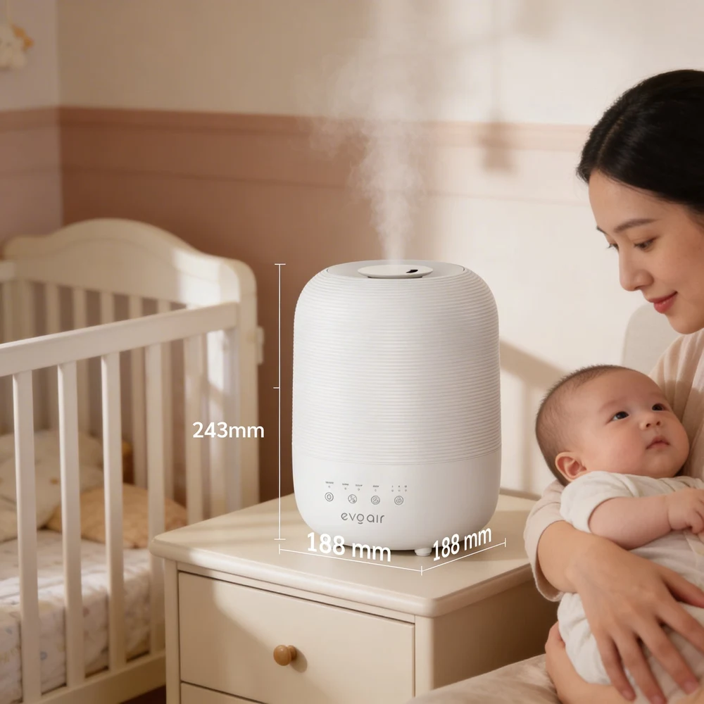 Umidificator Evoair UMIVA 3000 Rezorvor 3L, Capacitate de umidificare 300ml/h, Senzor umiditate, Mod Auto, Autonomie >8 ore, Indicator umiditate și temperatură, Alb 2