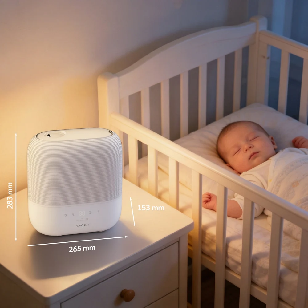 Umidificator Evoair UMIVA 4700 Smart, Wifi, Rezervor 4.8L, Capacitate de umidificare 400ml/h, Senzor umiditate, Mod Auto, Autonomie ≥9.5 ore, Aromateriapie, Indicator umiditate și temperatură, Alb 2
