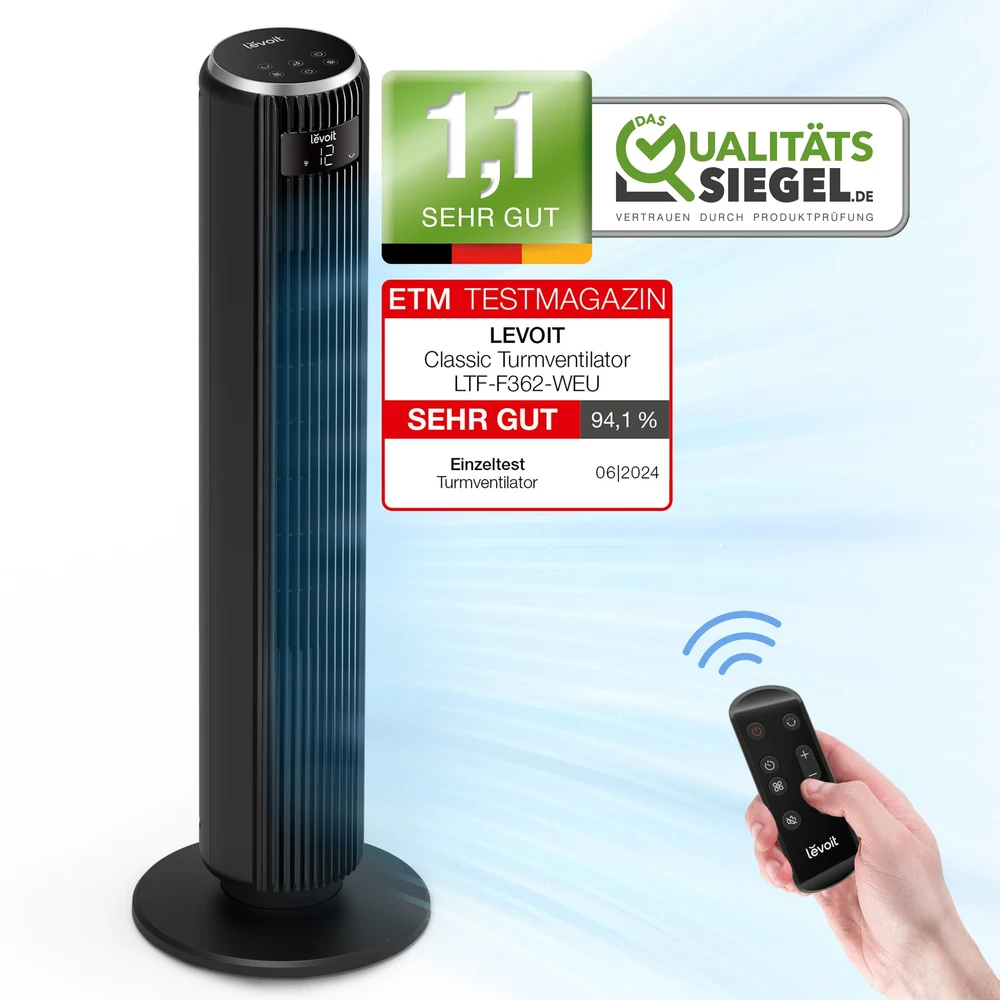 Ventilator turn Levoit, 92cm, 5 viteze, 4 moduri de funcționare, foarte silențios, telecomandă, negru 3