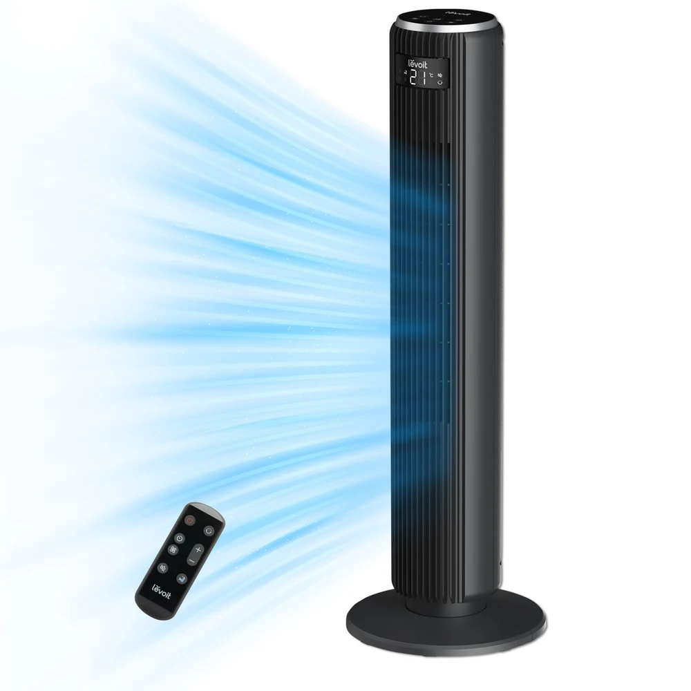 Ventilator turn Levoit, 92cm, 5 viteze, 4 moduri de funcționare, foarte silențios, telecomandă, negru