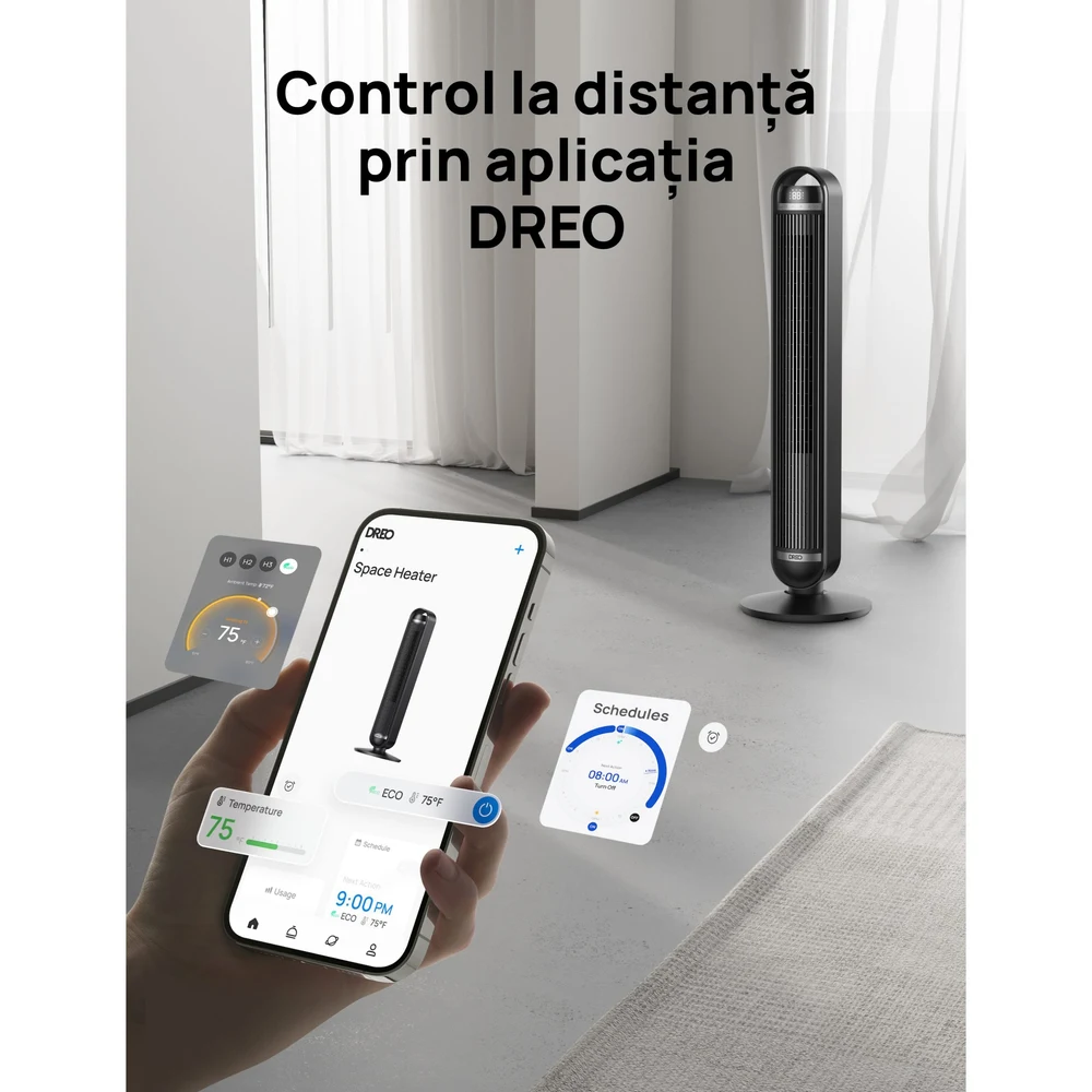 Ventilator Turn Smart DREO Cruiser DR-HTF011S, 9 viteze, 4 functii,106cm, HyperSilent 25dB ,oscilatie 90°, negru 3